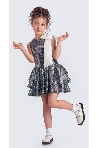 Little Pumpkin Βραδινό φόρεμα για κορίτσια με παγιέτες με φιόγκο στο γιακά (αφαιρούμενο), φόρεμα για πάρτι για κορίτσια