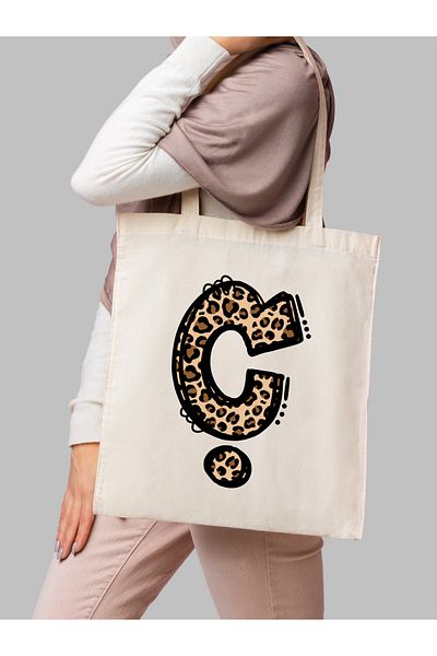 Cemira Leopard Letter C με μοτίβο, Y2 Pinterest ρετρό υφασμάτινη τσάντα τσάντα, τσάντα δώρου
