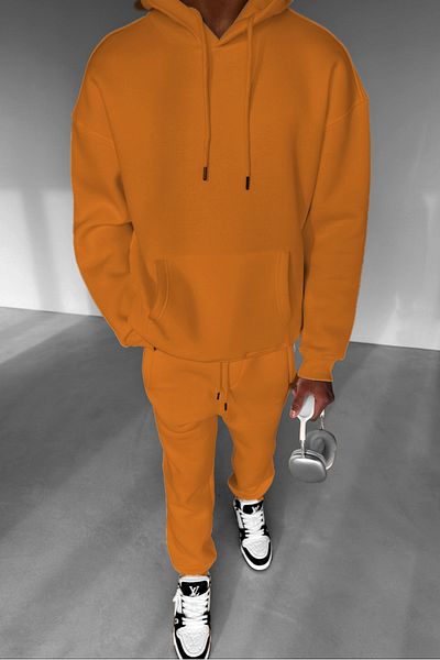 ruNadeS Men's Fleece Oversize Kangaroo Pocket Hooded Tracksuit Set - Walking
