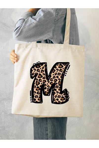 Cemira Leopard Letter M με μοτίβο, Y2 Pinterest ρετρό υφασμάτινη τσάντα τσάντα, τσάντα δώρου