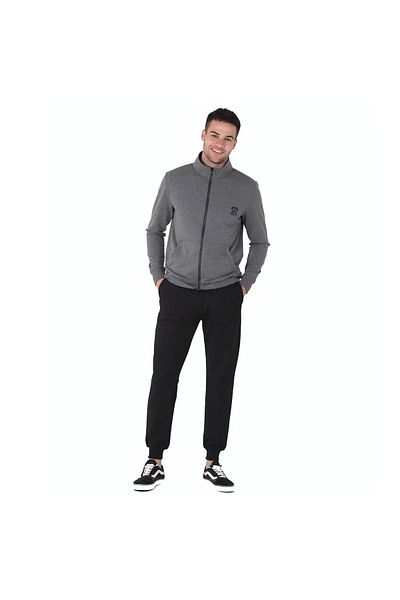 D'S Damat Gray Black Men's Tracksuit Set Running Daily Skinny Leg