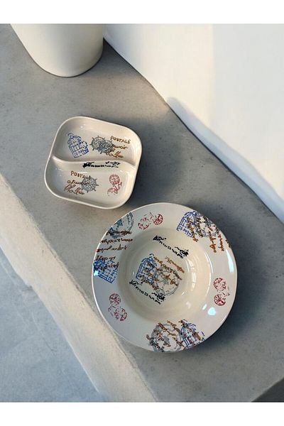 Mia 2-Piece Plate - Patterned Off-White Plate - Salad - Breakfast - Plate