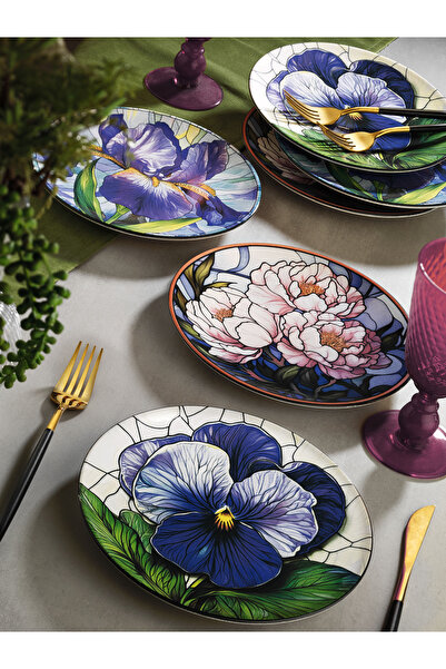 EMBazaar مجموعة من 6 قطع من كعكة الزهور ذات النمط الكامل من سلسلة Iris، وعرض، وطبق تقديم الإفطار