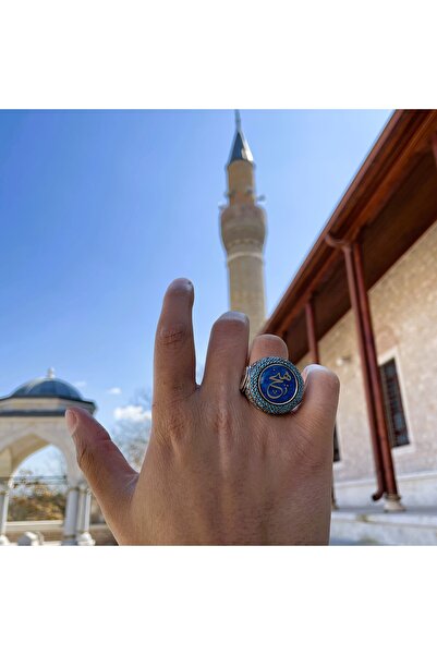 Gümüş Tasarım turkuaz firuze Taşlı,tuğralı,ayyıldız Otantik Hiç Yüzük Takı