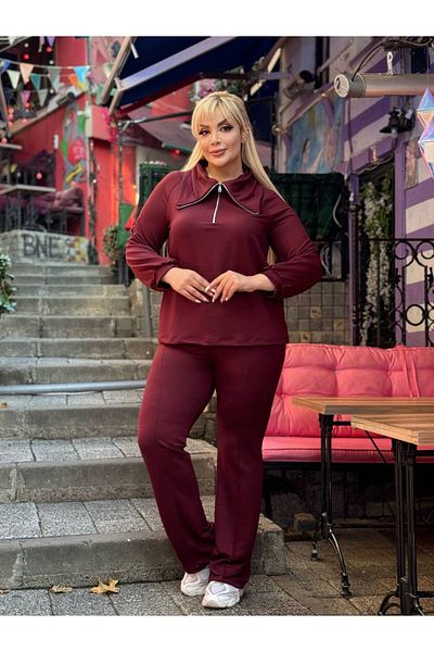 ViolettaXL Set de fire din cristal elastic de mărime mare - decolteu cu fermoar și pantaloni cu dungi