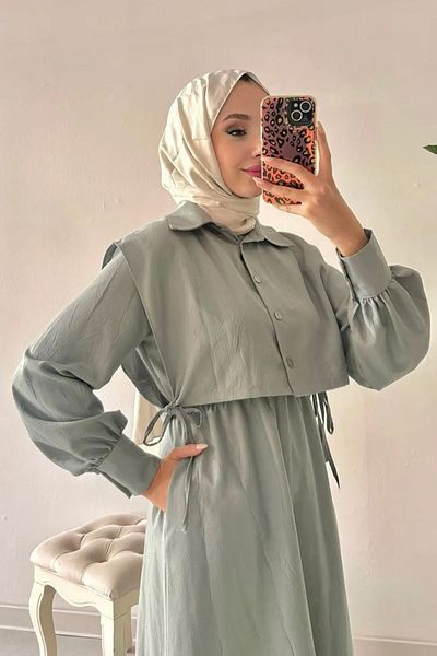 Tesettür Diyarı Water Green Hijab Clothing Γυναικείο Φόρεμα - Μπολερό