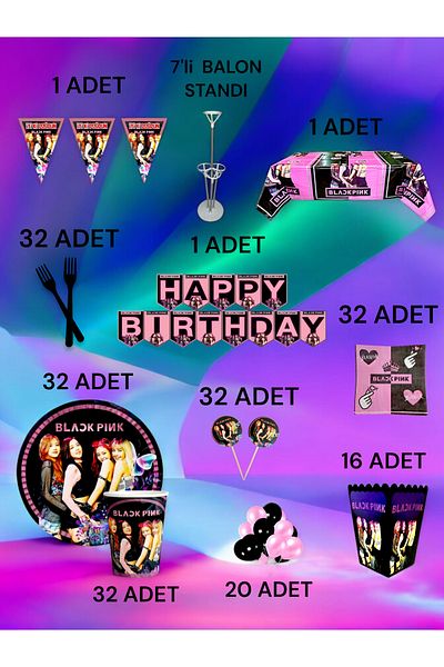 VibeHome Blackpink Themed 2XL Pack for 32 People - Birthday Party and Fun Events