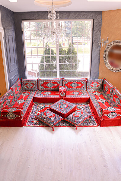 BAKIRÖZÜ HOME Şark Köşesi Takımı Kırmızı Yahyalı  Modeli 18 Parça (20 CM MİND...