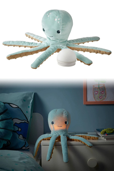 Binbirreyon Gece Lambalı Peluş Oyuncak Ahtapot 50cm Zamanlayıcılı Turkuaz PC403