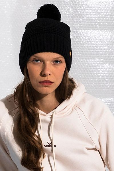 Nordbron Black Soft Beret - Winter Acrylic Model Deena with Logo Detail