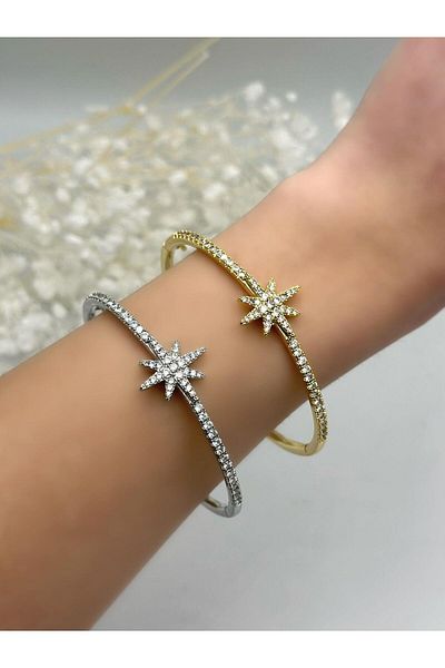 MyladyAccessoriess Polar Star Handcuffs with Zircon Stone Detail (Steel) Gold
