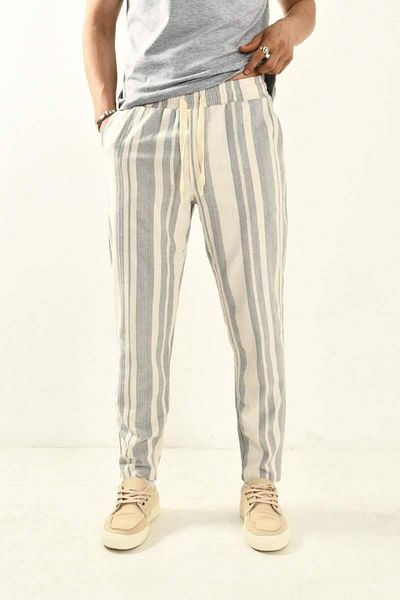 DAVID&GERENZO Men's Striped Linen Trousers