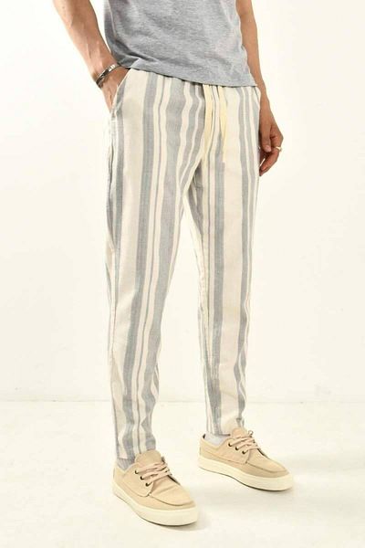 DAVID&GERENZO Men's Striped Linen Trousers