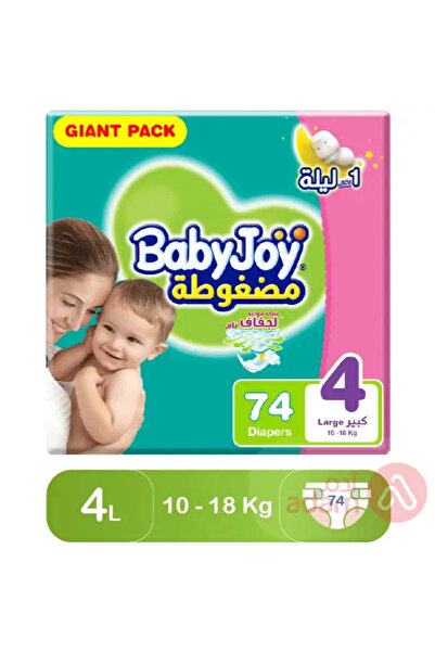 BabyJoy حفاضات بيبي جوي المضغوطة الماسية، مقاس 4، كبيرة، 10-18 كجم، عبوة عملاقة، 74 حفاضة