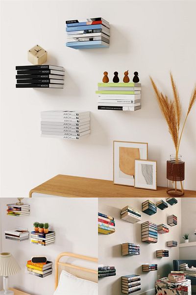 omilife Magician Shelf Wall Shelf Metal Bookshelf Hidden Bookshelf Invisible Decorative Wall Bookshelf 2 Pieces