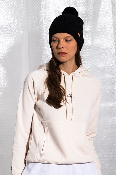Nordbron Black Beanie with Logo Detail - Soft Pompom Winter Acrylic Grace Ribbed