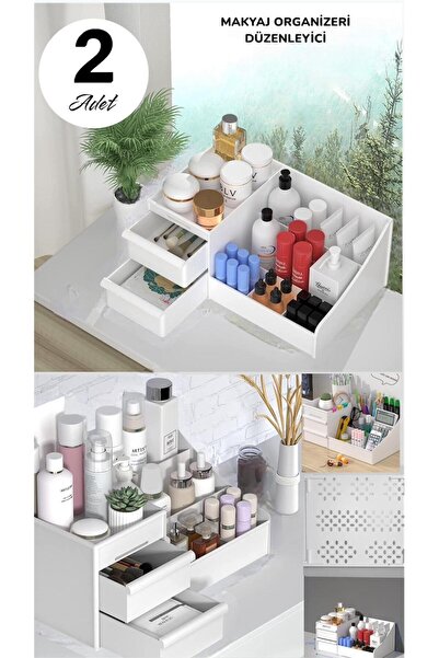 Bayev 2 Τεμάχια Ροζ Οργανωτής Μακιγιάζ - Οργανωτής Σερums Κοσμετολογίας με Συρτάρια