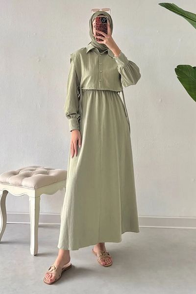 Tesettür Diyarı Water Green Hijab Clothing Γυναικείο Φόρεμα - Μπολερό