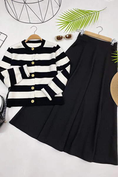 VOLT CLOTHİNG Women's Striped Skirt Knitwear Set