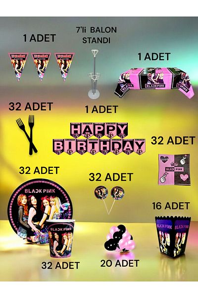 VibeHome Blackpink Themed 2XL Pack for 32 People - Birthday Party and Fun Events
