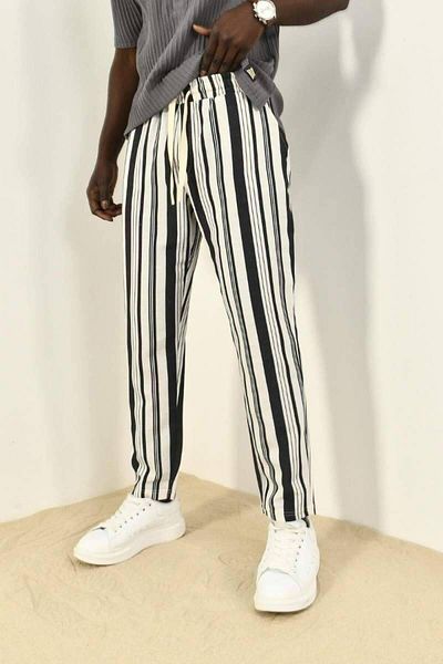 DAVID&GERENZO Black Striped Linen Casual Pants
