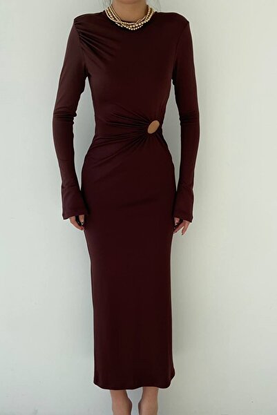 bayansepeti Hnědé pískové večerní šaty z nízkého střihu Midi 307