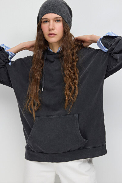 No Matter What Soluk Efektli Kapüşonlu Sweatshirt