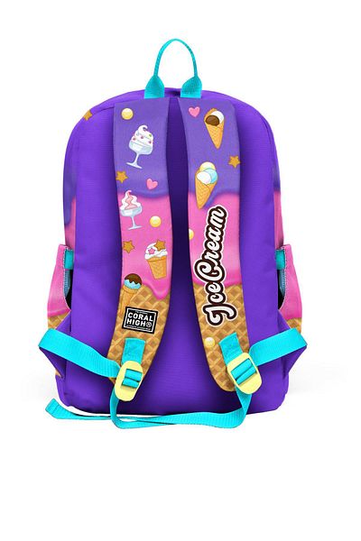 Coral High Rucsac de școală cu patru compartimente pentru înghețată turcoaz liliac și anime 23773