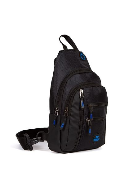 Newish Men's Black Blue Imperteks Cross Shoulder and Waist Bag
