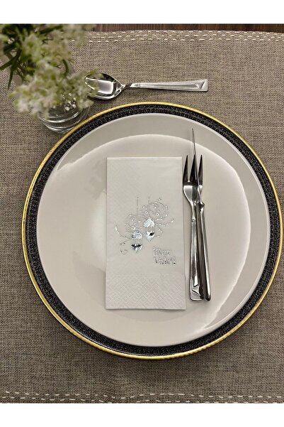 kidspartim Gümüş Yaldızlı Beyaz İftar Vakti Garson Peçete 16 Adet