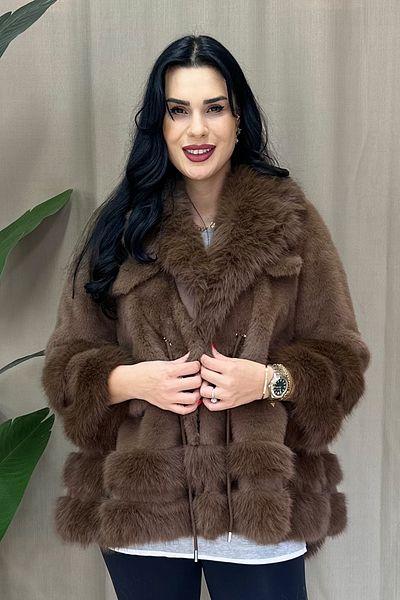 GÖKSEL Premium Brown Coat - Stripe Detailed