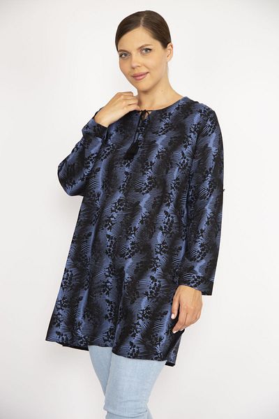 Şans Damen-Tunika in Übergröße, blau, V-Ausschnitt, ärmellängenverstellbar, 65n36720