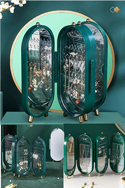 omilife 4 Compartment Mirrored Jewelry Organizer - Ring, Earring and Necklace Organizer