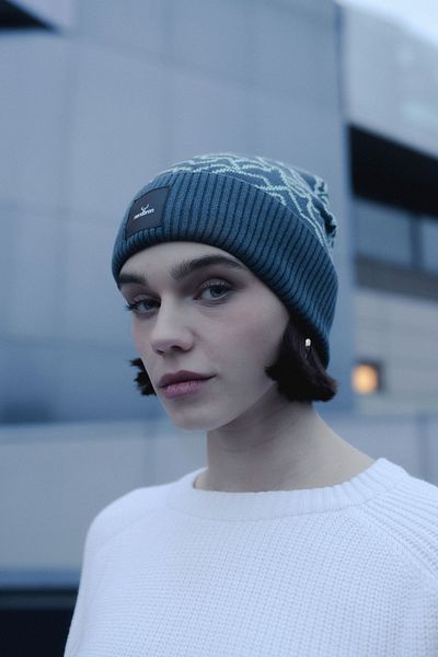 Nordbron Atlantic Green Print Knitwear Women Rhine - Soft Beanie with Logo, Winter Fold