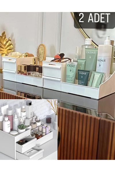 Bayev 2 Pieces Rose Makeup Organizer - Cosmetic Serum Organizer with Drawers