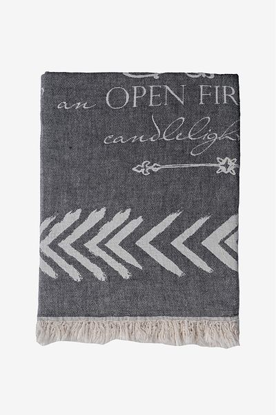 Barine Double Faced Jacquard Black Throw with Fleece Cover and Carry Belt - 130X170