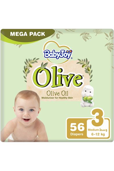 BabyJoy Olive Oil, Size 3, Medium, 6-12 kg, Mega Pack, 56 Diapers