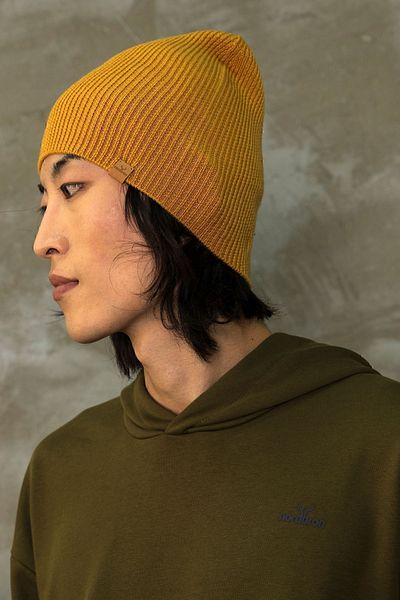 Nordbron Unisex Yellow Beanie Knitwear Soft Colorful Plain Patterned Flexible Basic Winter Acrylic Logo Detailed Viola