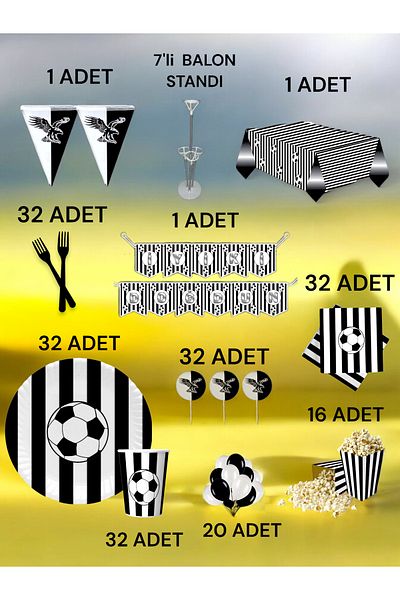VibeHome 32-Person Black and White Fan 2XL Pack - Birthday Party and Fun Events