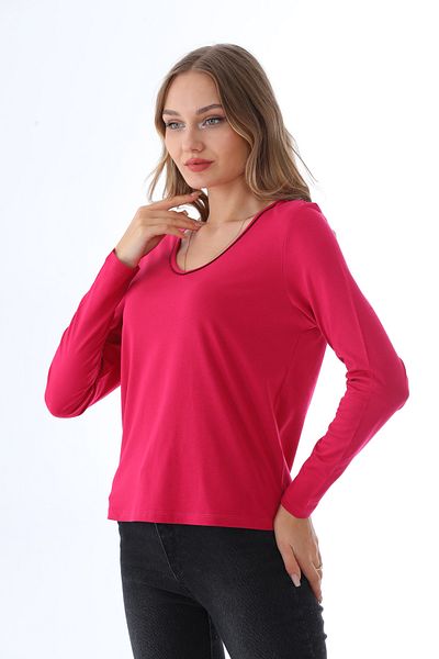 penyebizden Women's Models for Fuchsia Modal V-Neck T-Shirt