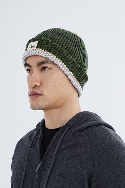 Nordbron Olive Green Men's Knitwear Beret - Stretchy and Soft, Basic Dabbs with Winter Logo