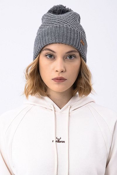 Nordbron Gray Knitwear Women's Beret - Soft Colored, Basic Acrylic Winter with Logo Detail