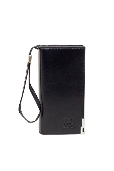 KAFF Black Zippered Large Size Functional Faux Leather Stylish Phone Holder Card Holder Wallet