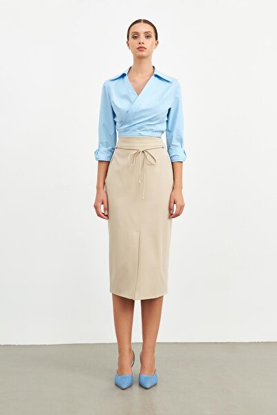 Setre Μπεζ μολύβι φούστα με λεπτομέρεια με ζώνη με κορδόνι στη μέση