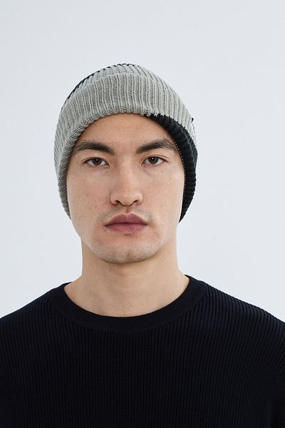 Nordbron Ανδρικό σκούρο γκρι μαλακό μοτίβο Beanie Color Block Ευέλικτο διπλό διπλό χειμερινό λογότυπο Basic Tause