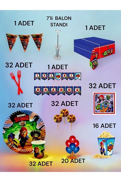 VibeHome 32 Person Brawlstars Themed 2XL Pack - Birthday Party & Fun Events
