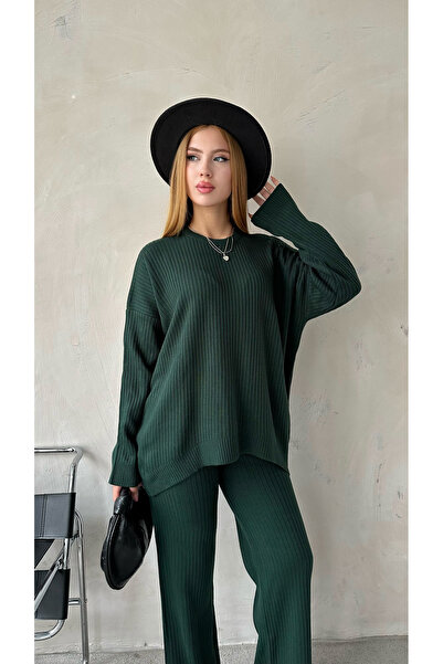 Angel Mia Set de culoare smarald guler rotund material reiat