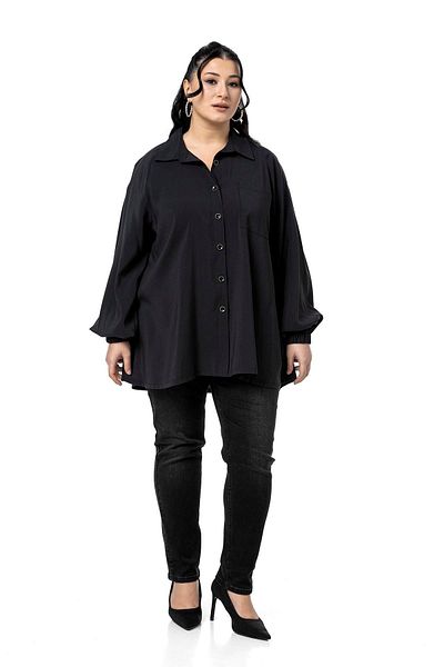DISENTIS MODEST Cămașă neagră cu mâneci raglan, cu mâneci supradimensionate, cu gură elastică