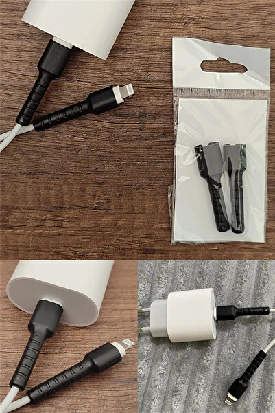 omilife Siyah iPhone Kablo Ucu Koruyucu Silikon Lightning Uyumlu Şarj Kablosu...