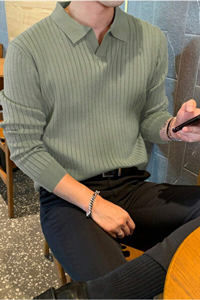 Tarz Cool Men's Polo Collar Ribbed Knitwear Sweater